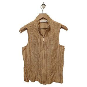 CHICO'S Silk Blend Metallic Shirred Vest in Stardust Gold Sz 0